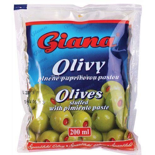Giana olivy zelené plněné paprikovou pastou 195g sáček.jpg