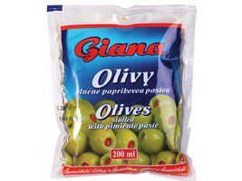 Giana olivy zelené plněné paprikovou pastou 195g sáček